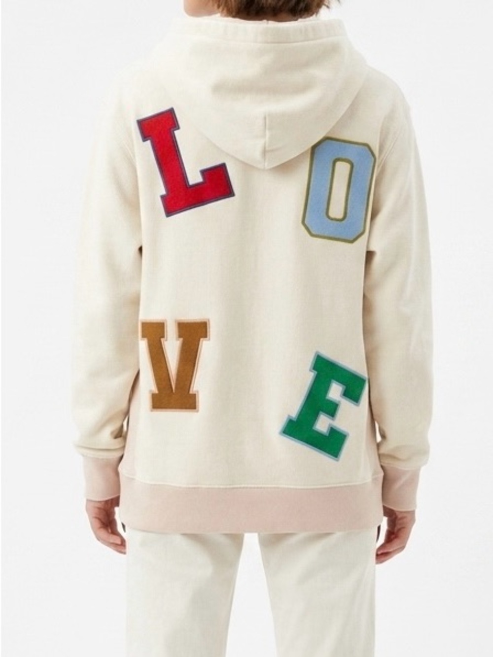 Aerie Oversized Cream LOVE Patch Graphic Hoodie Sweatshirt XS Cozy Retro Style